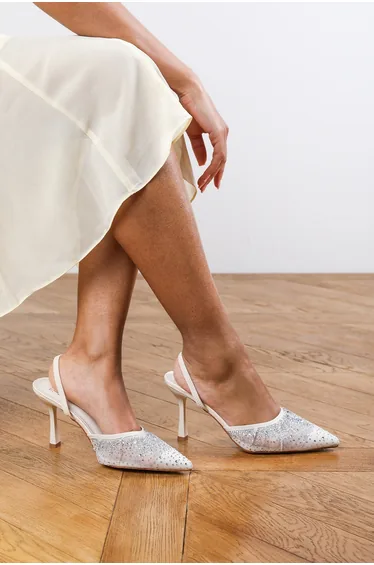 Olga Beige Embellished Slingback Stiletto Court Shoe