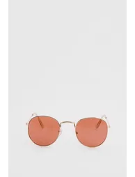 Gold Metal Round Sunglasses - 1