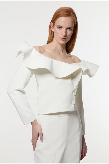 Drama Ruffle Asymmetric Tailored Jacket