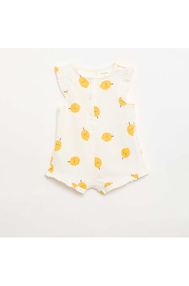 Cotton jersey romper with ruffled sleeves WHITE