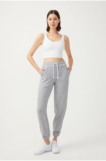 Women's Melange Gray Jogger Pants with Elastic Legs.