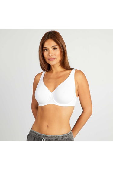 Cotton bra for D & E cups white