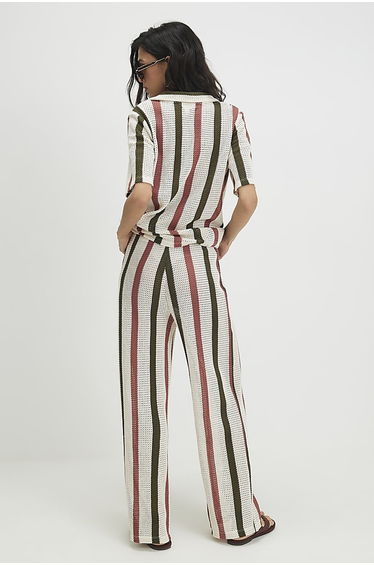 Cream Crochet Stripe Trousers product thumbnail 3