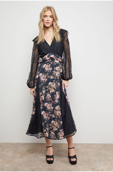 Lace Mix Midi Dress
