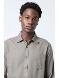 Khaki Linen Blend Long Sleeve Shirt - 1