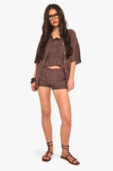 Textured Stripe Ruffle Cami - chocolate