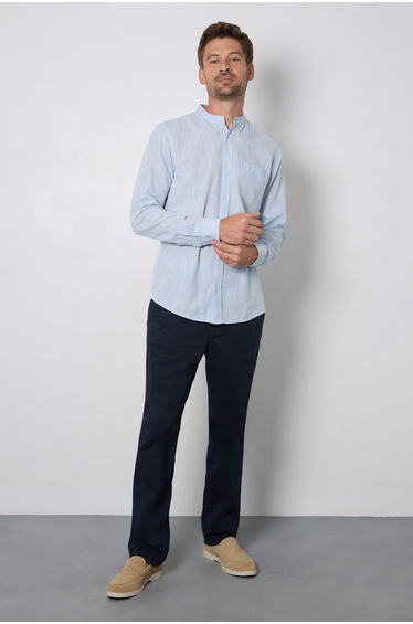 Light Blue Textured Grandad Long Sleeve Shirt
