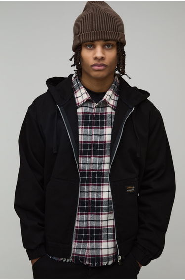 Oversized Boxy Workwear Twill Hoodie - black