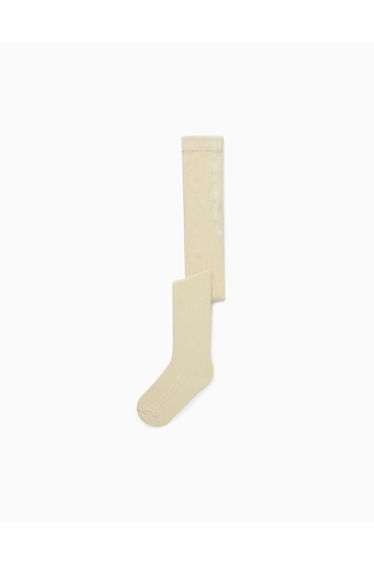 Anti-Pilling Ribbed Tights for Baby Girls, Beige