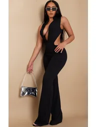 Shape Black Bandage Halterneck Backless Wide Leg Jumpsuit - 2