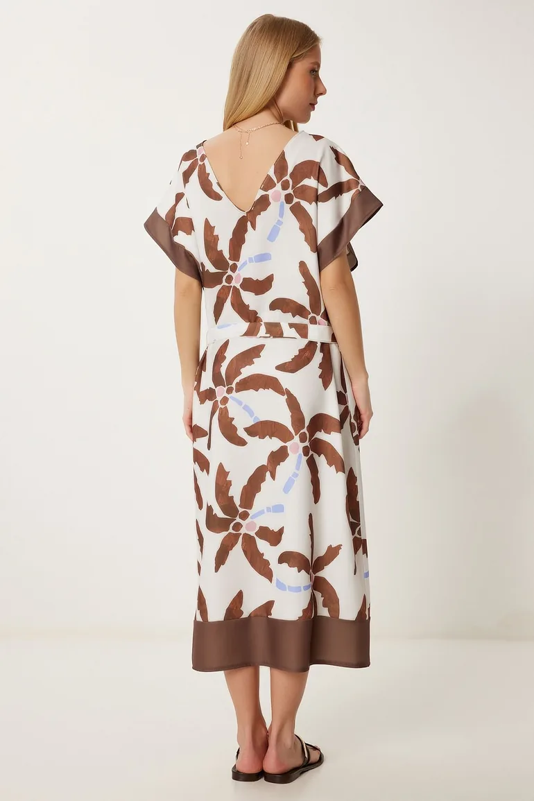 Women's Brown Bone Patterned Summer Midi Woven Dress Happiness Stanbul Multicolour : Day Dresses : VogaCloset Bahrain Women's Brown Bone Patterned Summer Midi Woven Dress Happiness Stanbul Multicolour : Day Dresses : VogaCloset Bahrain