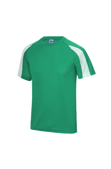 Just Cool Mens Contrast Cool Sports Plain T-Shirt - Kelly Green/Arctic White