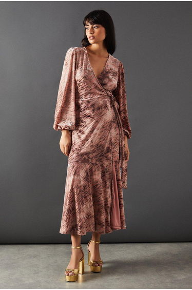 Zebra Devore Wrap Asymmetric Tier Dress