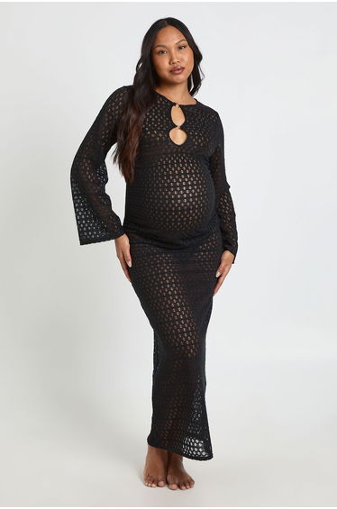 Maternity O-ring Detail Beach Dress - black