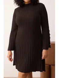 Brown ribbed accessory detailed knitwear dress - 3
