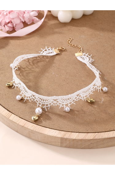 Girls White Lace Choker Necklace with Charms