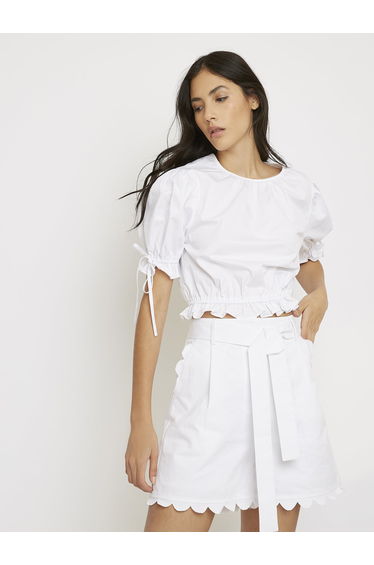 Glamorous White Ruched Bottom Top