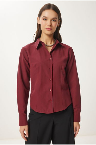 Women's Burgundy Buttoned Basic Shirt