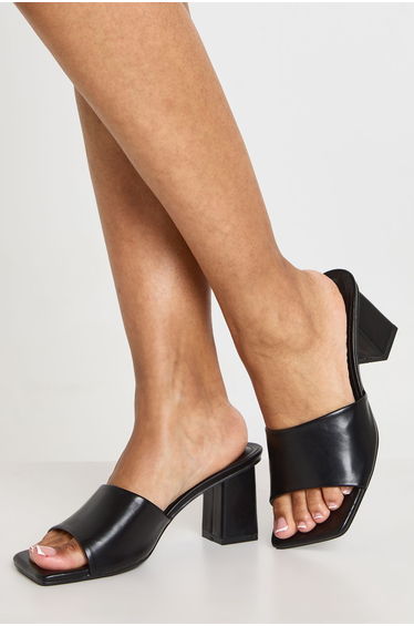 Low Block Heeled Mules - black