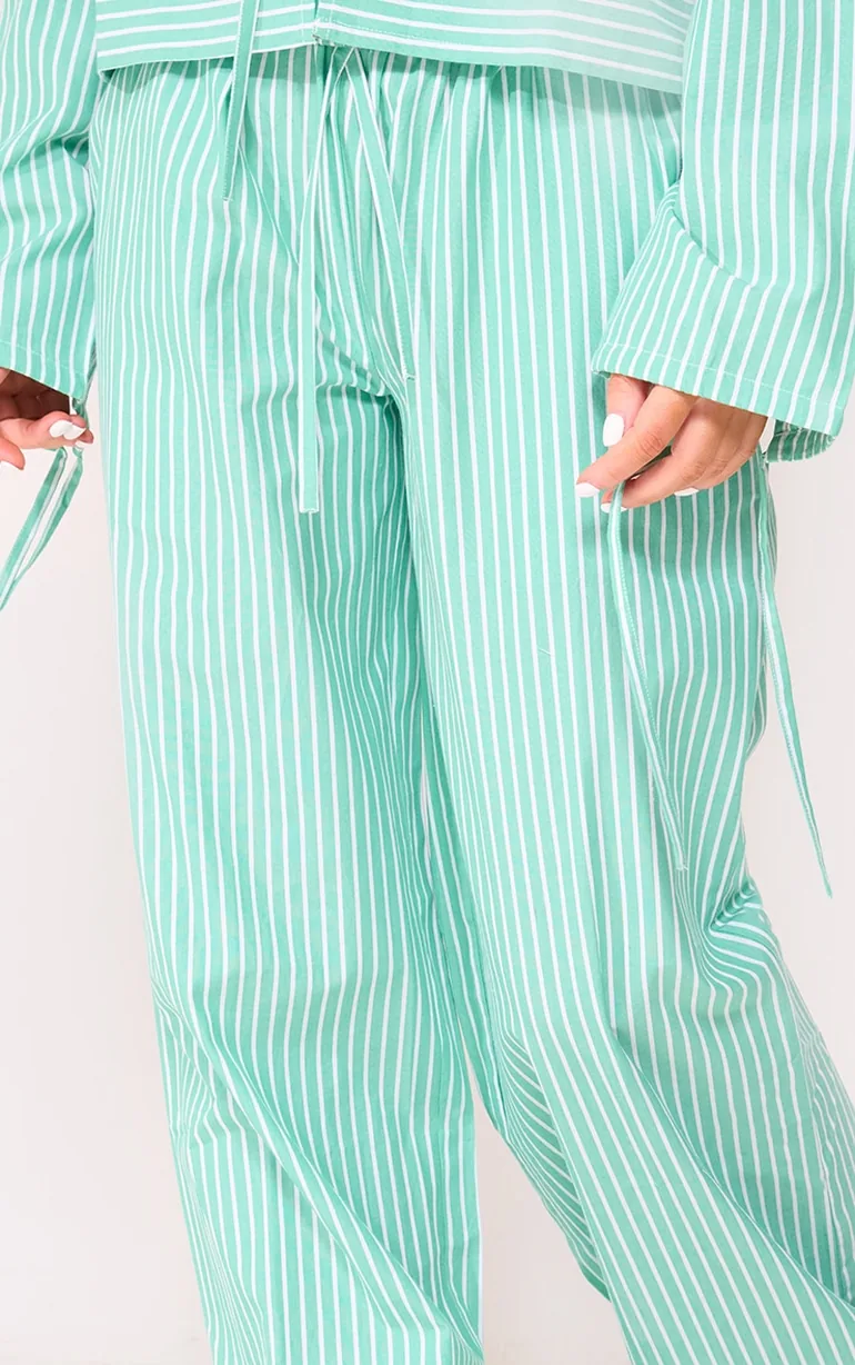 Green Pinstripe Woven Wide Leg Trousers - 3