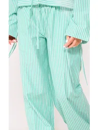 Green Pinstripe Woven Wide Leg Trousers - 3