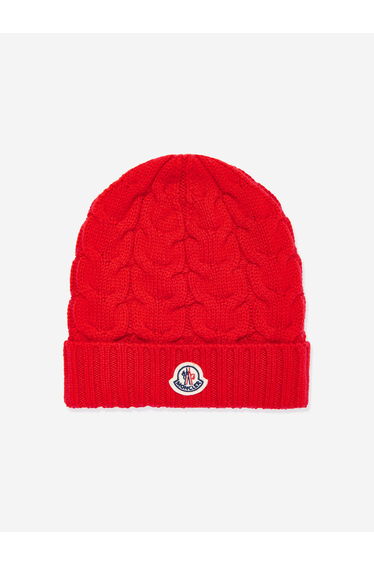 Moncler Enfant Boys Logo Beanie Hat in Red