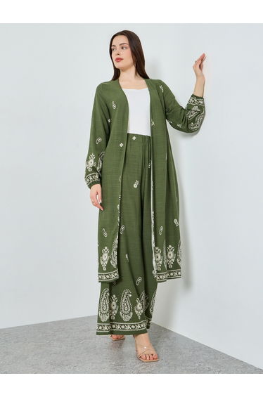 Women Paisley Print Kimono and Pants Co-Ords