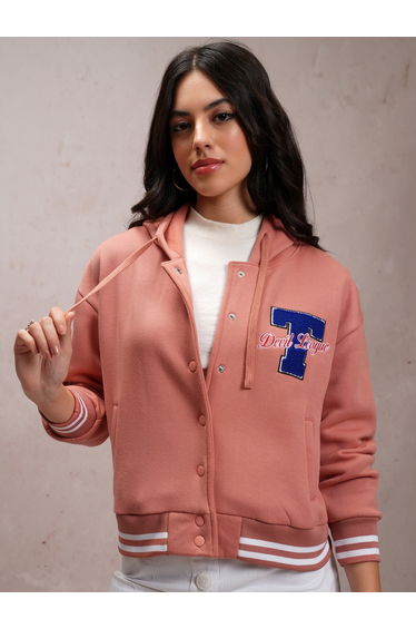 Embroidered Hooded Varsity Jacket