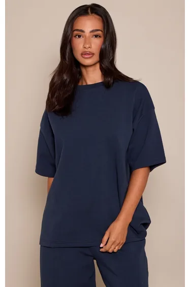 Petite Navy Boxy Oversized T-Shirt