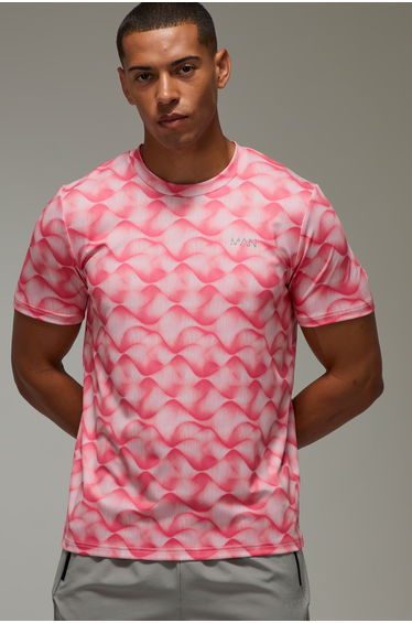 Man Active Abstract Wave Regular Fit T-Shirt - red