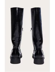 Black Croc Wide Fit Chunky Cleated Sole Knee Boot - 3