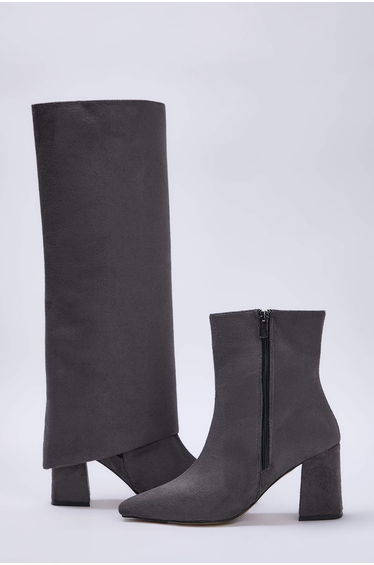 Anthracite suede 2-way bootie - women's block heel boot