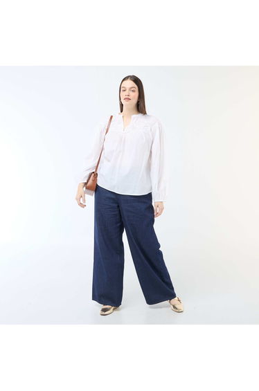 Long-Sleeved Blouse with Embroidery WHITE