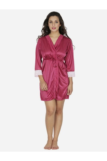 Lace Trim Belted Robe