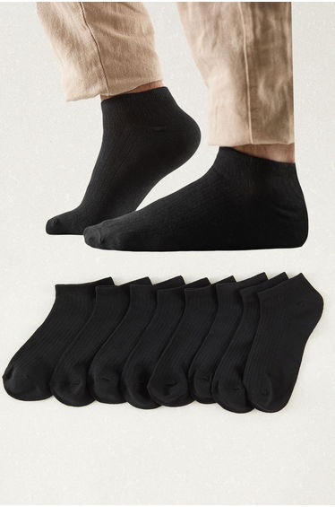 Black Unisex 8-Piece Cotton Booties Socks