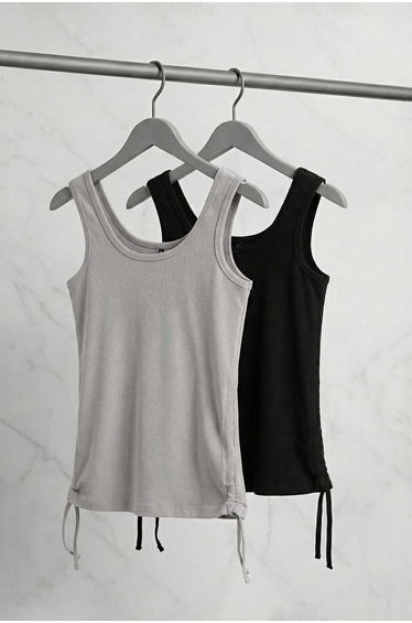 Black-Gray 2-Pack Gathered Sides Plus Size Tank Top