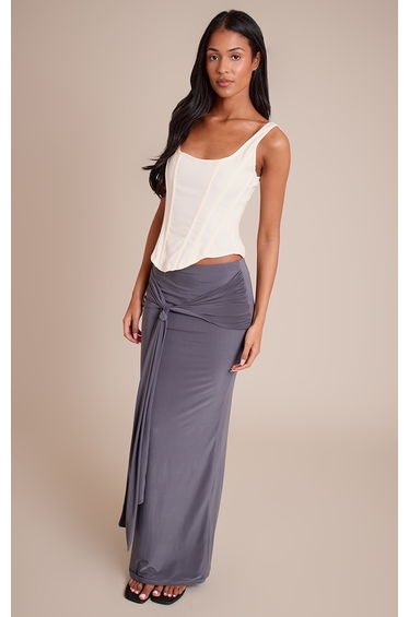 Tall Charcoal Slinky Knot Detail Maxi Skirt