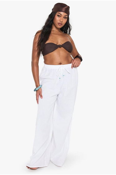 Plus Linen Beaded Low Rise Beach Trousers