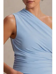 Darcie | Powder Blue Asymmetric-Neck Maternity Maxi Dress - 2