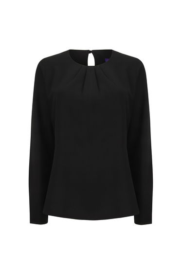 Henbury Womens/Ladies Pleat Front Long Sleeve Blouse - Black