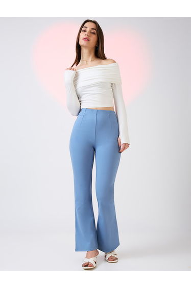 Blue Stretchable Mid Rise Workwear Bootcut Treggings
