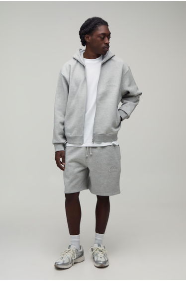 Heavyweight Embroidered Baggy Short - grey