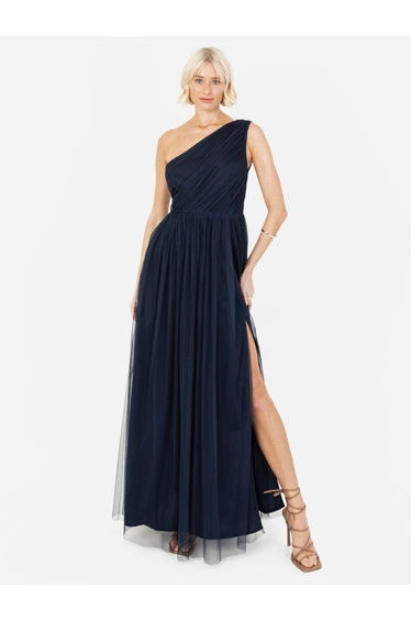 Anaya With Love Recycled Navy One Shoulder Maxi Dress