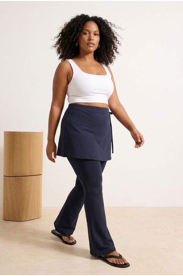 Navy Blue Soft Brushed Fabric 2-Piece Skirted Flared Plus Size Leggings