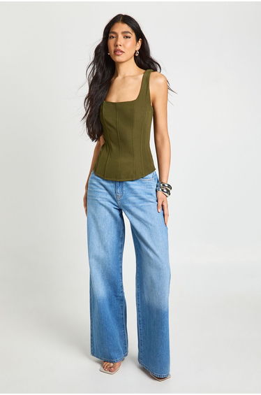 Tall Structured Crepe Corset Top - khaki