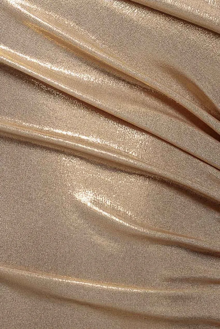 Foil Pleated One Shoulder Bardot Fit And Flare Maxi Dress - Gold by Goddiva - 5