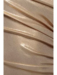 Foil Pleated One Shoulder Bardot Fit And Flare Maxi Dress - Gold by Goddiva - 5