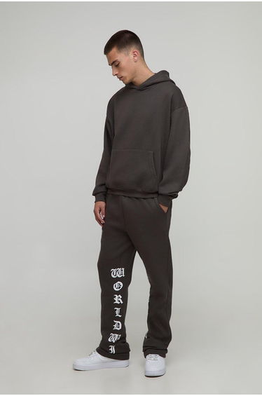 Oversized Boxy Printed Flared Tracksuit - grey