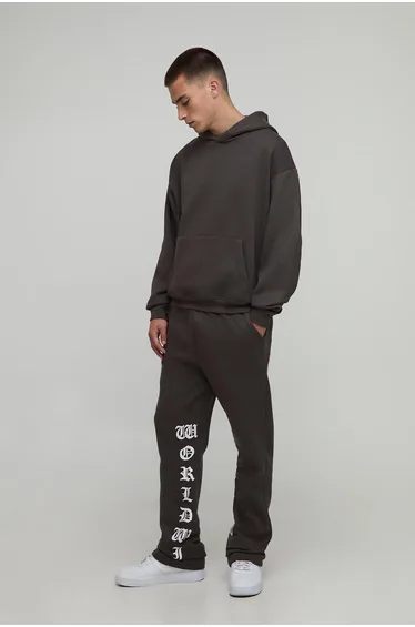 Oversized Boxy Printed Flared Tracksuit - grey