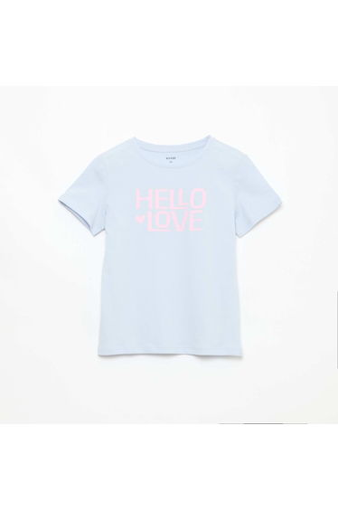 Short-Sleeved Printed Message T-Shirt BLUE
